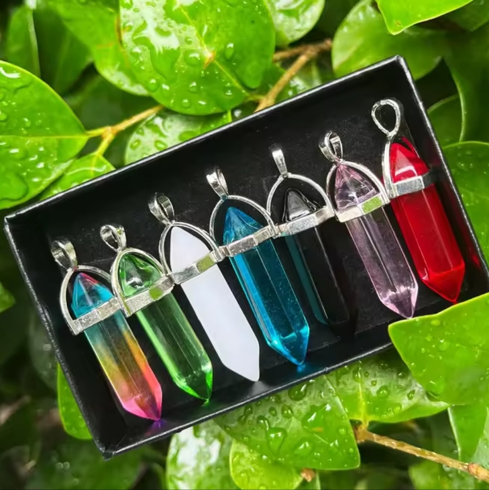 7pcs Pointed Shape Chakra Healing Crystals Pendant Jewelry Accessory